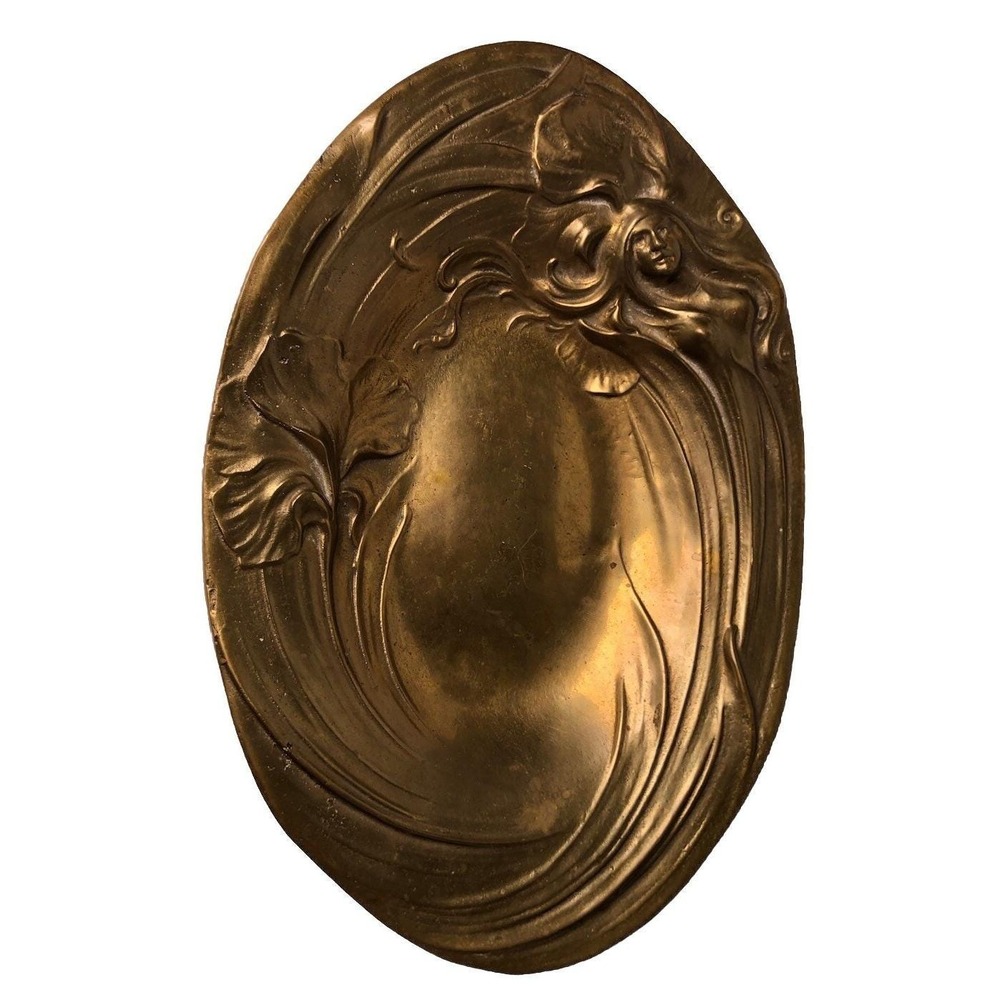 Art Nouveau Trinket Dish Lady Figurine with Flowing hair Iris Jewelry Tray
